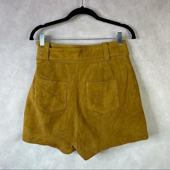 BA&SH Liam Belted Goat Suede Button Fly Shorts Camel Brown Size 1 US S/4 - Picture 3 of 15